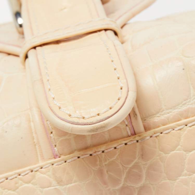 Pre Owned Gianfranco Ferre Beige Alligator Embossed Leather Boston Bag