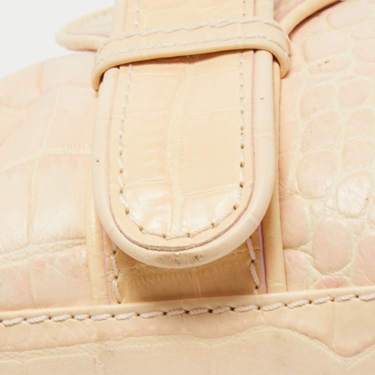 Pre Owned Gianfranco Ferre Beige Alligator Embossed Leather Boston Bag