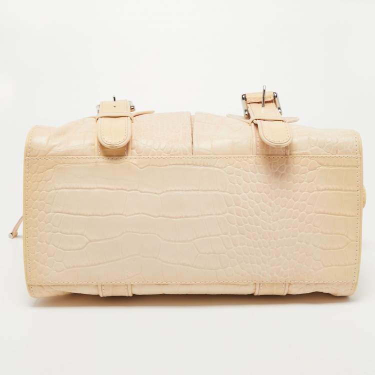 Pre Owned Gianfranco Ferre Beige Alligator Embossed Leather Boston Bag