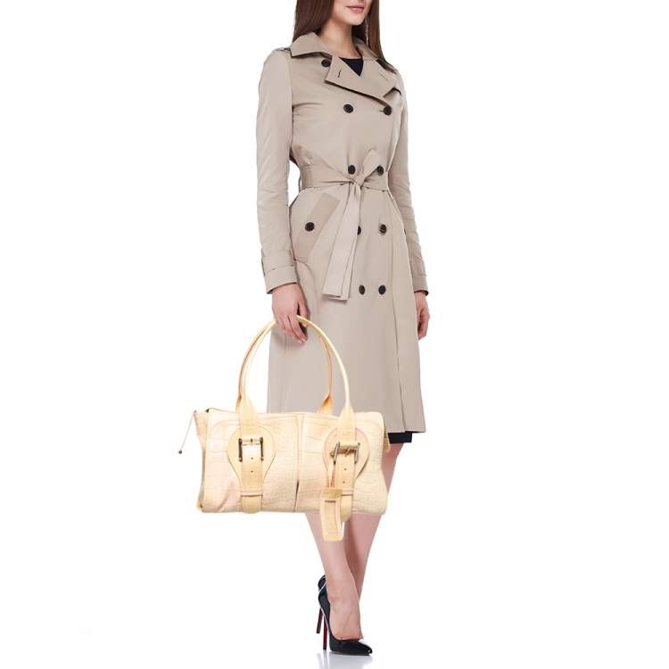Pre Owned Gianfranco Ferre Beige Alligator Embossed Leather Boston Bag