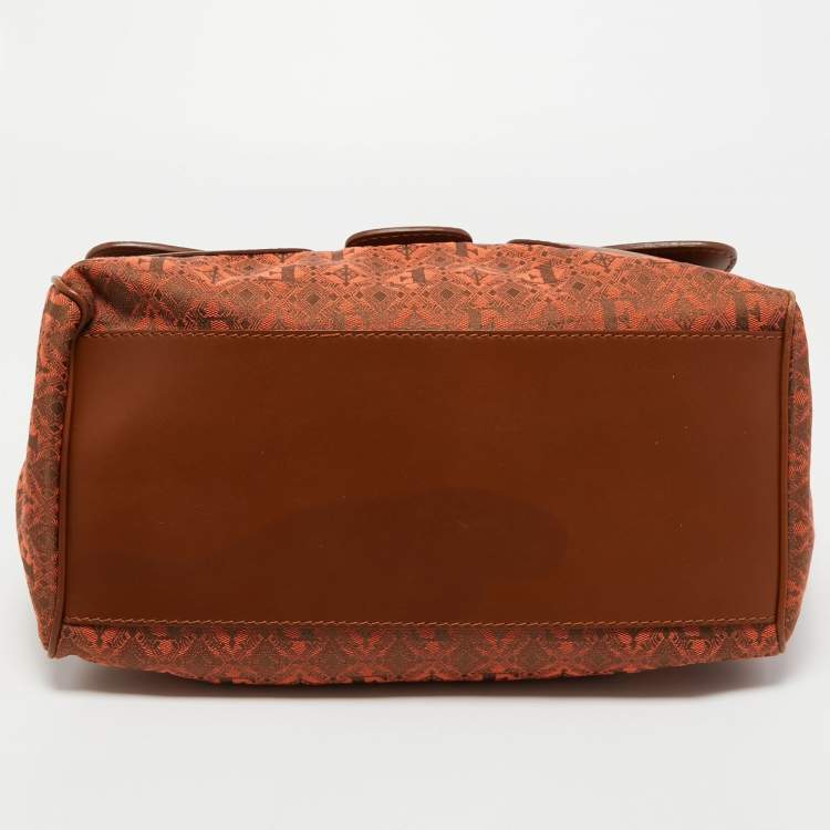 Pre Owned Gianfranco Ferre Brown Jacquard Fabric and Leather Flap Satchel