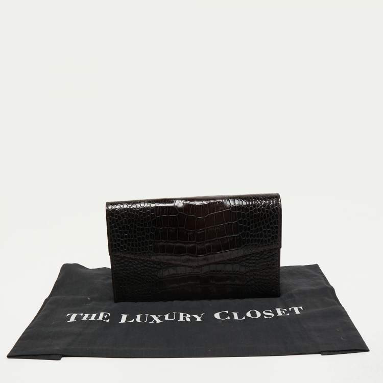 Pre Owned Gianfranco Ferre Dark Brown Alligator Envelope Flap Travel Organizer