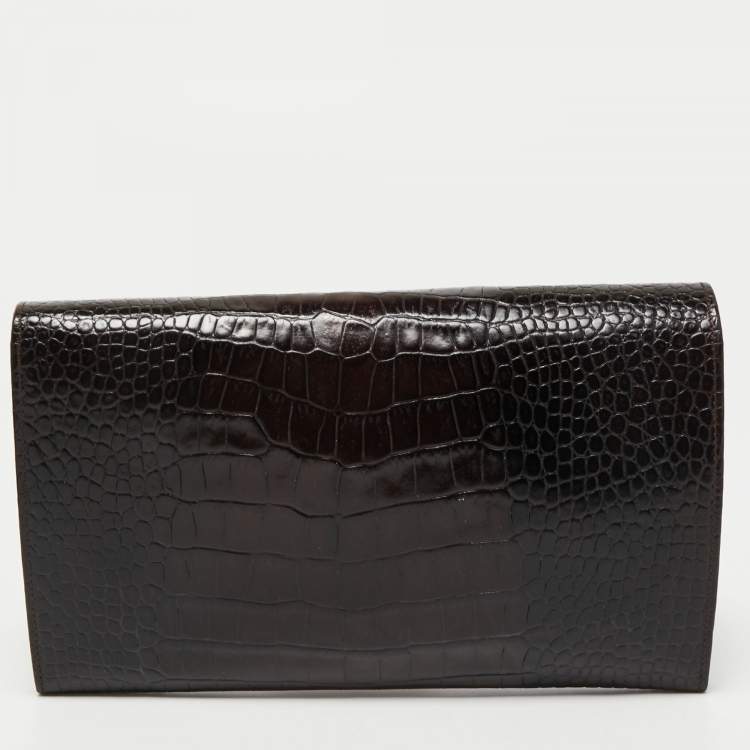 Pre Owned Gianfranco Ferre Dark Brown Alligator Envelope Flap Travel Organizer