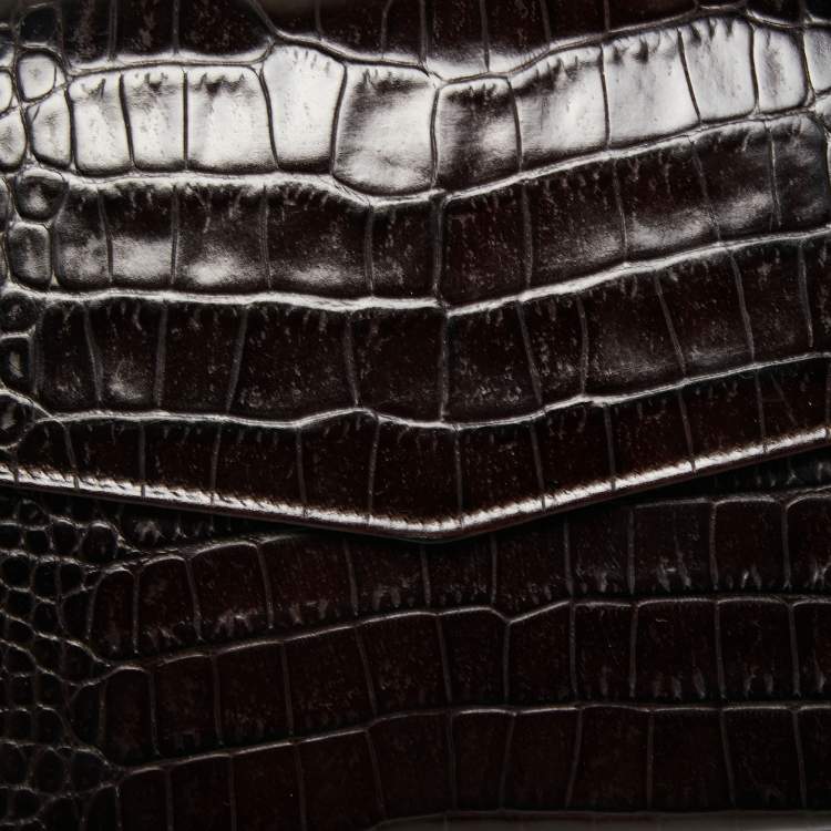 Pre Owned Gianfranco Ferre Dark Brown Alligator Envelope Flap Travel Organizer