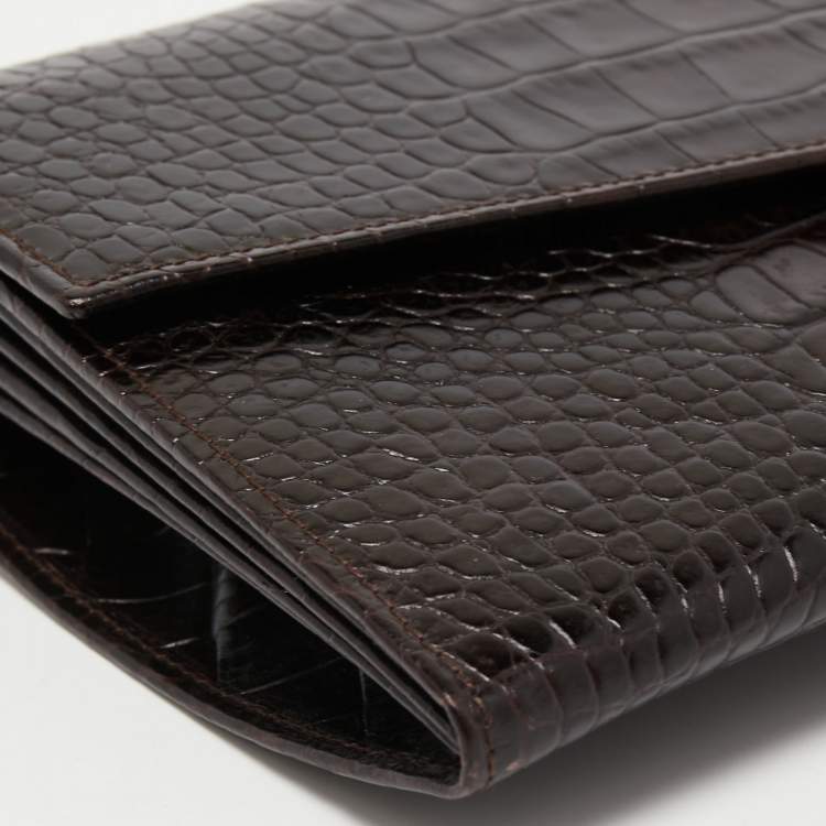 Pre Owned Gianfranco Ferre Dark Brown Alligator Envelope Flap Travel Organizer