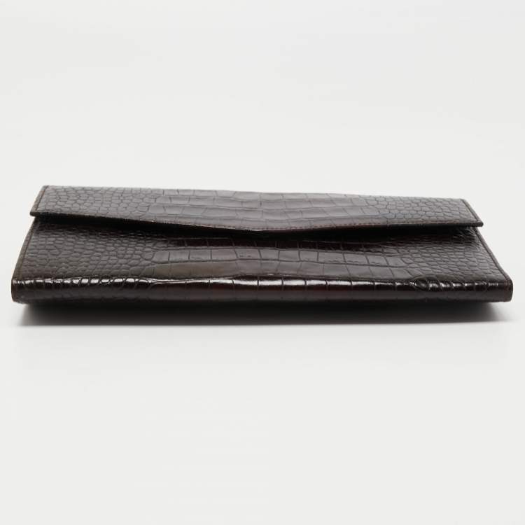 Pre Owned Gianfranco Ferre Dark Brown Alligator Envelope Flap Travel Organizer