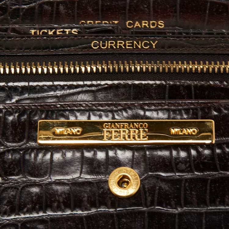 Pre Owned Gianfranco Ferre Dark Brown Alligator Envelope Flap Travel Organizer