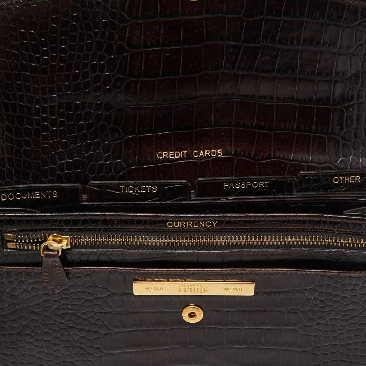 Pre Owned Gianfranco Ferre Dark Brown Alligator Envelope Flap Travel Organizer