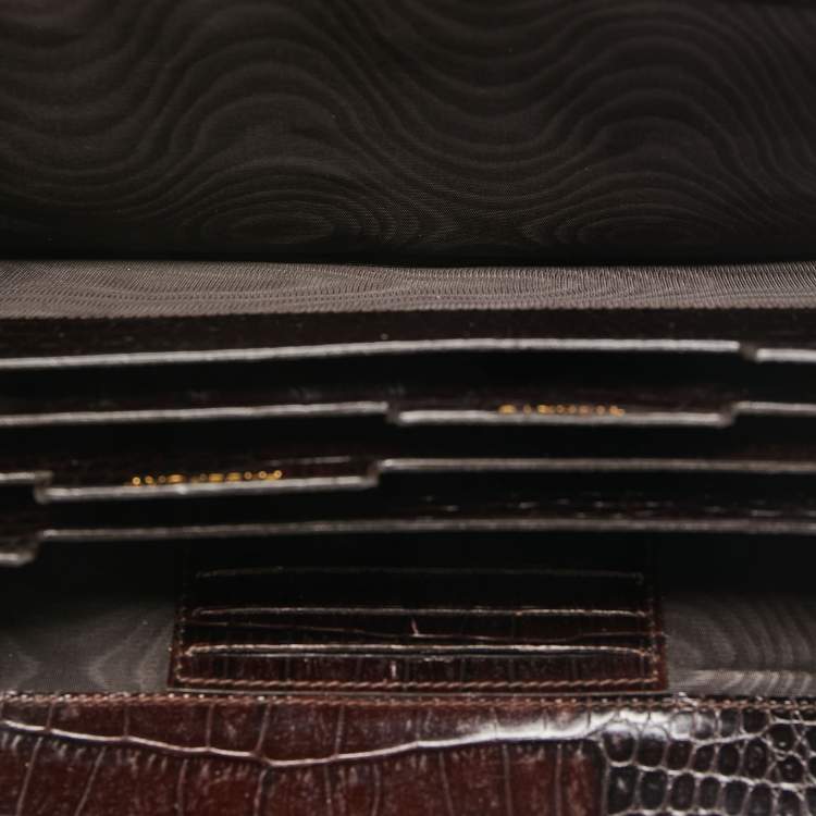 Pre Owned Gianfranco Ferre Dark Brown Alligator Envelope Flap Travel Organizer