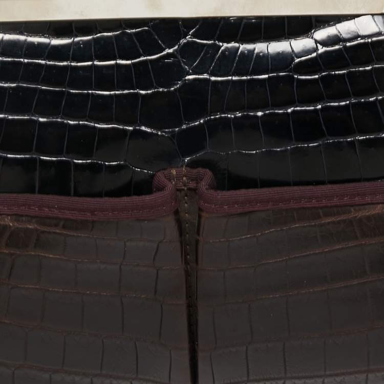 Pre Owned Gianfranco Ferre Burgundy/Navy Blue Alligator and Canvas Metal Frame Satchel