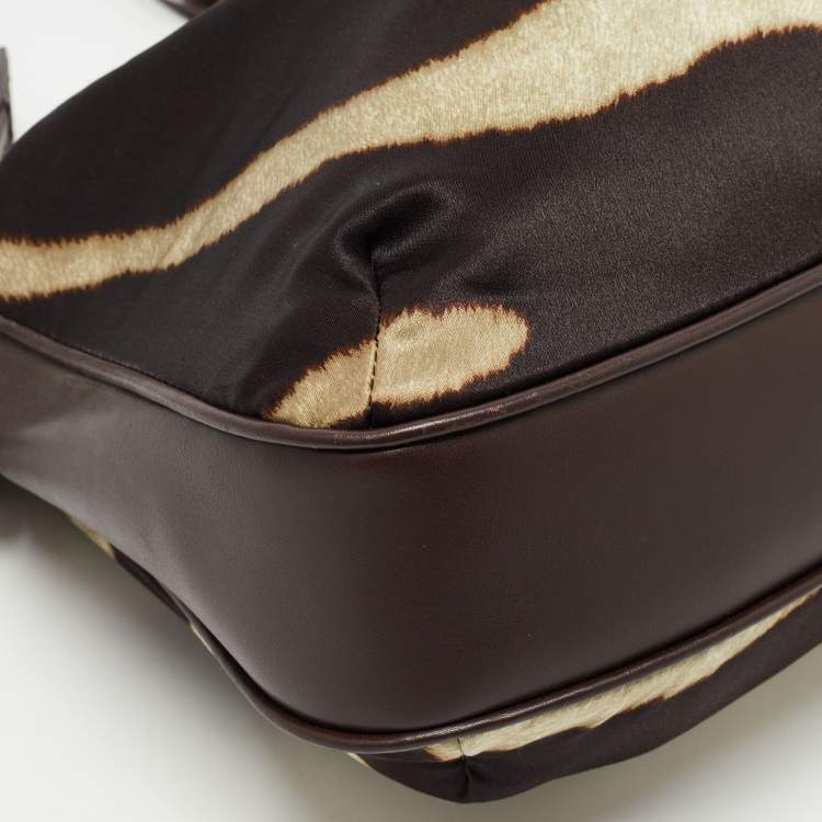 Pre Owned Gianfranco Ferre Brown Zebra Print Satin and Leather Tribe Handle Shoulder Bag