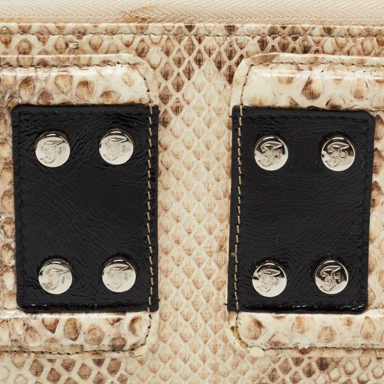 Pre Owned Gianfranco Ferre Beige Watersnake Leather Zip Around Oversized Wallet