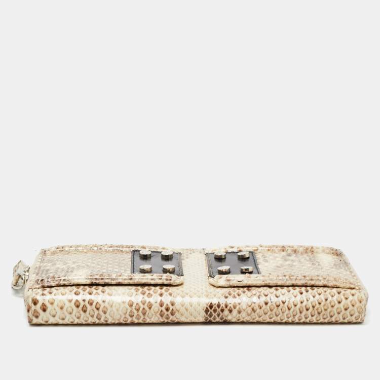 Pre Owned Gianfranco Ferre Beige Watersnake Leather Zip Around Oversized Wallet
