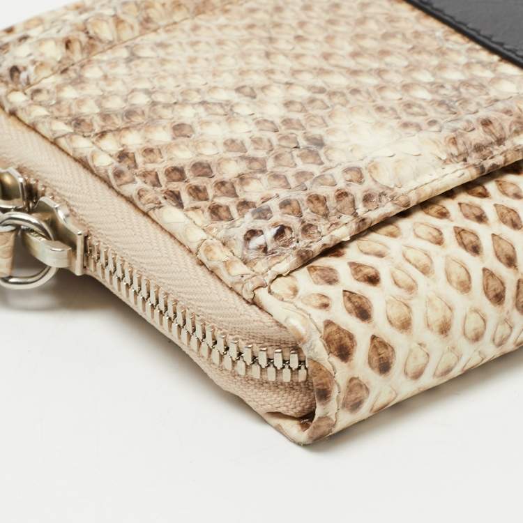Pre Owned Gianfranco Ferre Beige Watersnake Leather Zip Around Oversized Wallet