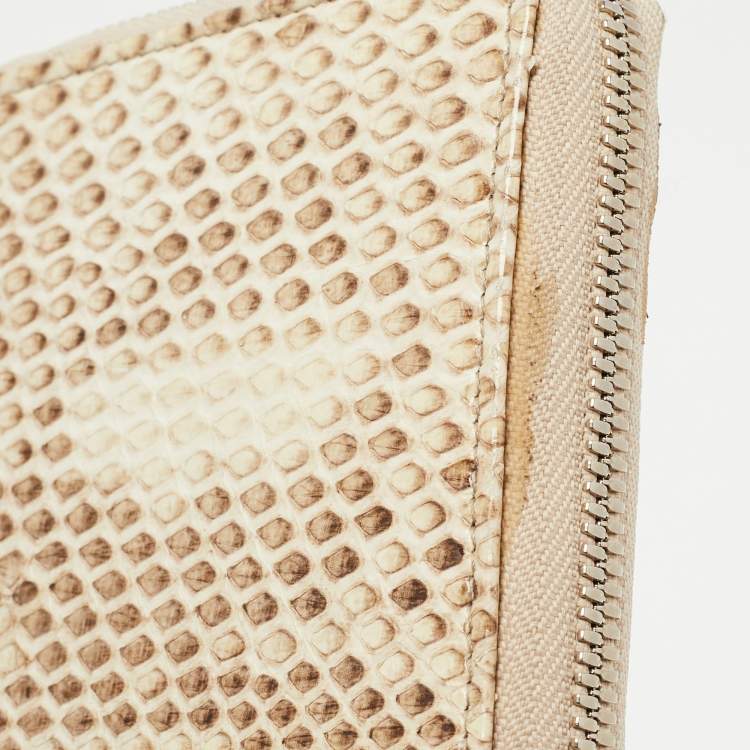 Pre Owned Gianfranco Ferre Beige Watersnake Leather Zip Around Oversized Wallet