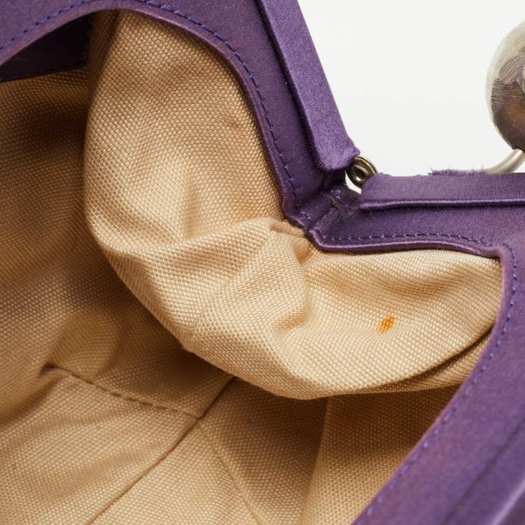 Pre Owned Gianfranco Ferre Purple Satin Charm Frame Clutch