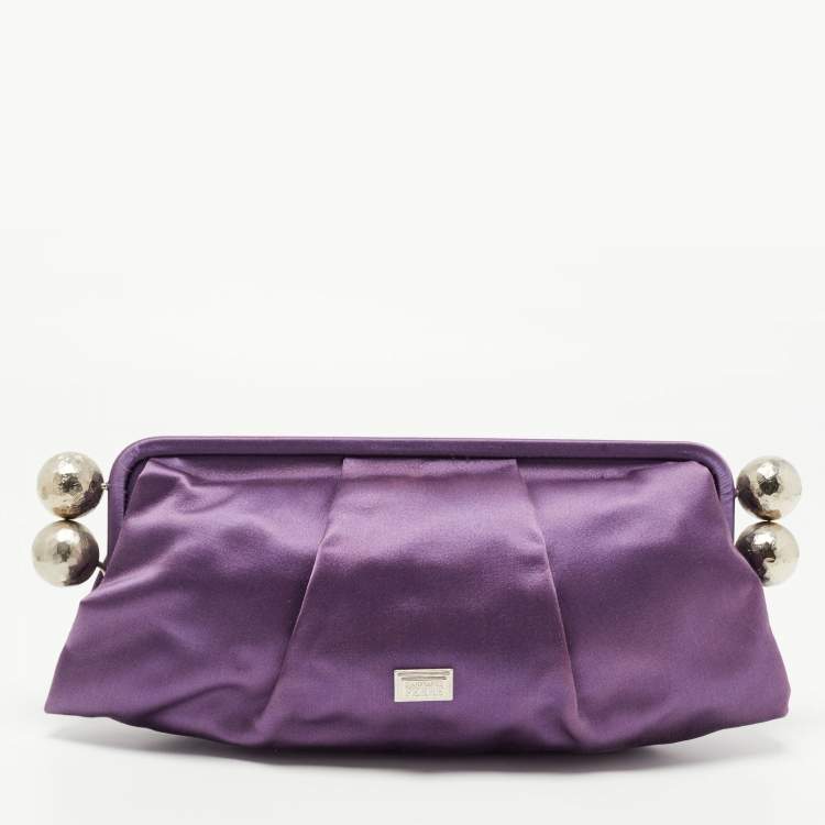 Pre Owned Gianfranco Ferre Purple Satin Charm Frame Clutch