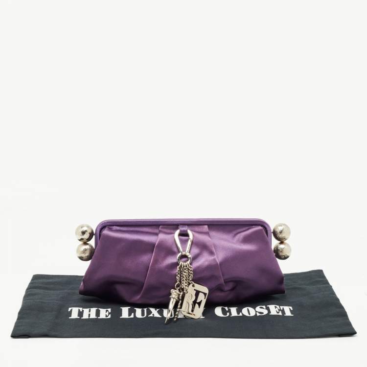 Pre Owned Gianfranco Ferre Purple Satin Charm Frame Clutch
