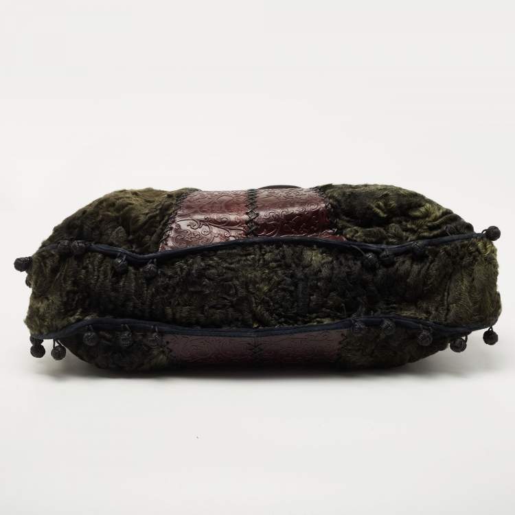 Pre Owned Gianfranco Ferre Multicolor Embossed Leather and Astrakhan Fur Tote