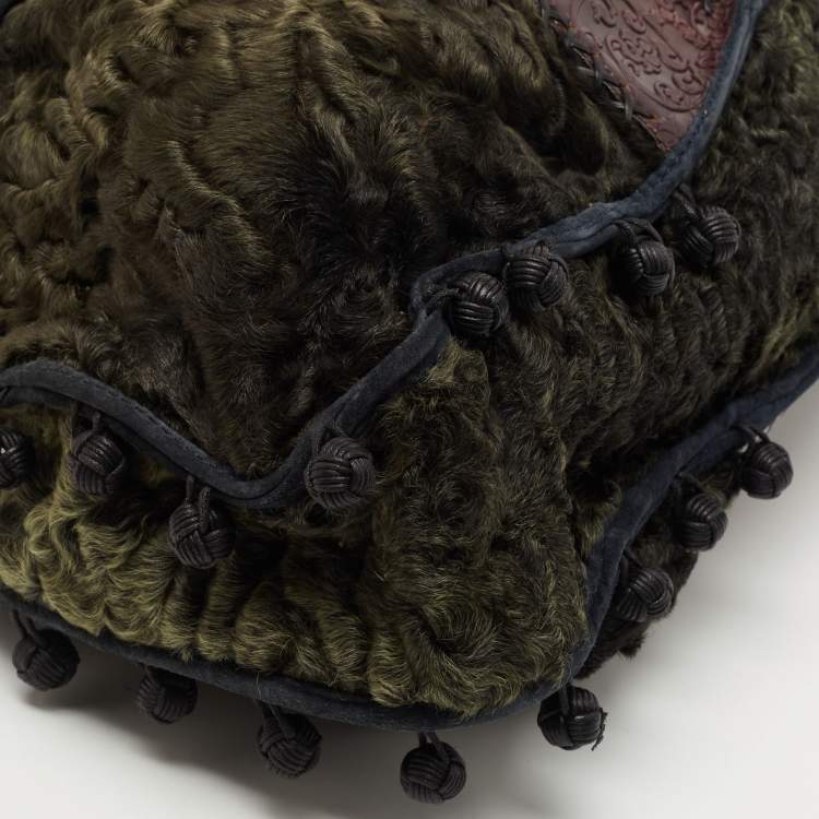 Pre Owned Gianfranco Ferre Multicolor Embossed Leather and Astrakhan Fur Tote