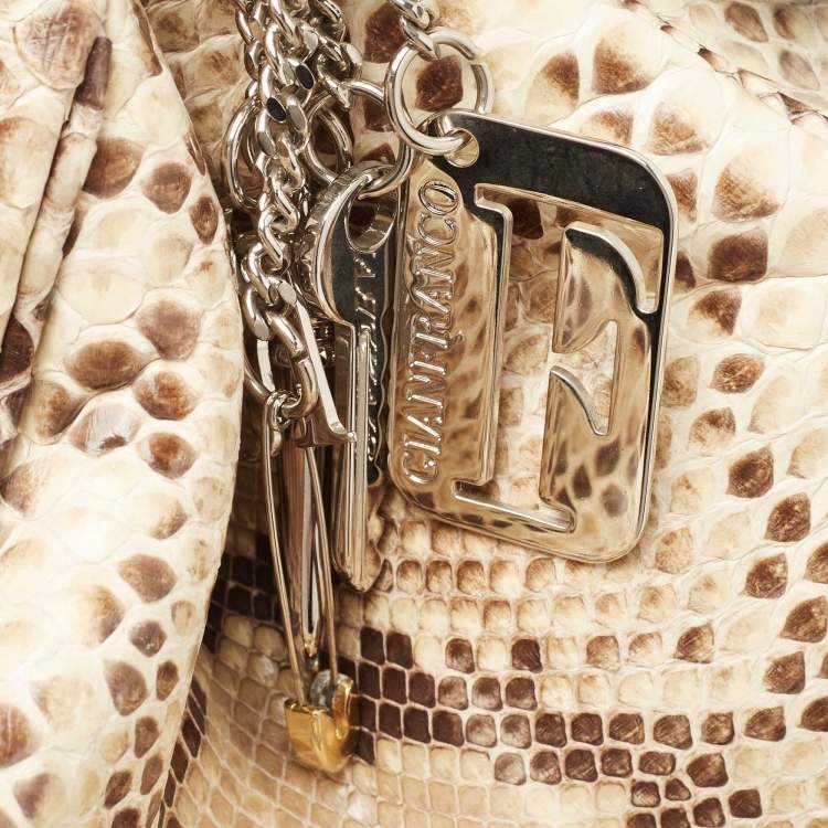 Pre Owned Gianfranco Ferre Beige/Black Watersnake and Leather Charm Satchel