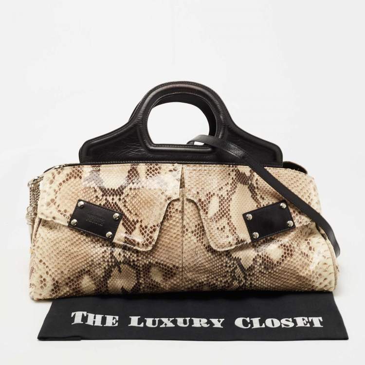 Pre Owned Gianfranco Ferre Beige/Black Watersnake and Leather Charm Satchel