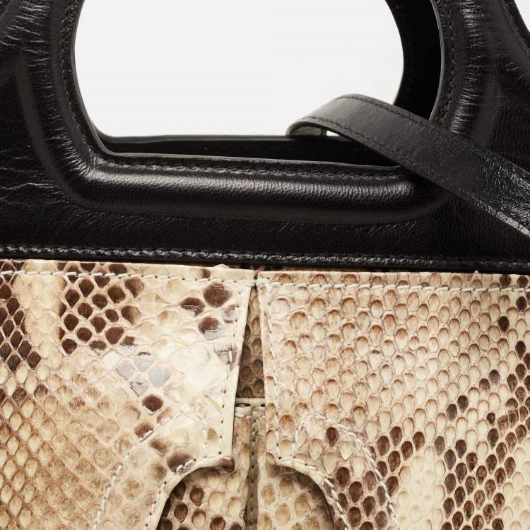 Pre Owned Gianfranco Ferre Beige/Black Watersnake and Leather Charm Satchel