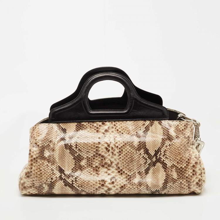 Pre Owned Gianfranco Ferre Beige/Black Watersnake and Leather Charm Satchel