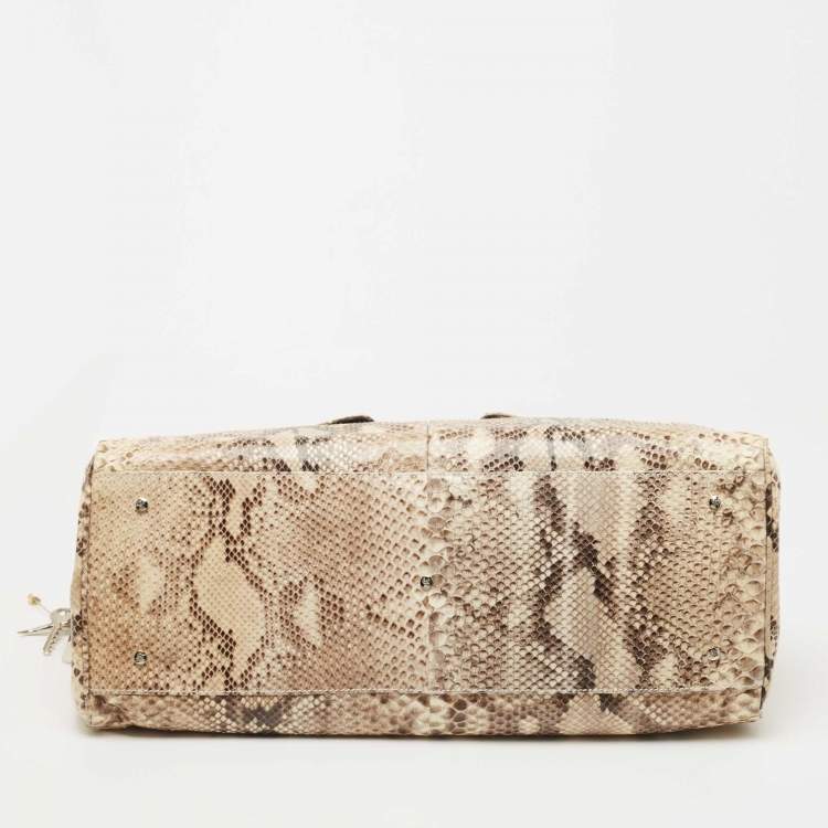 Pre Owned Gianfranco Ferre Beige/Black Watersnake and Leather Charm Satchel