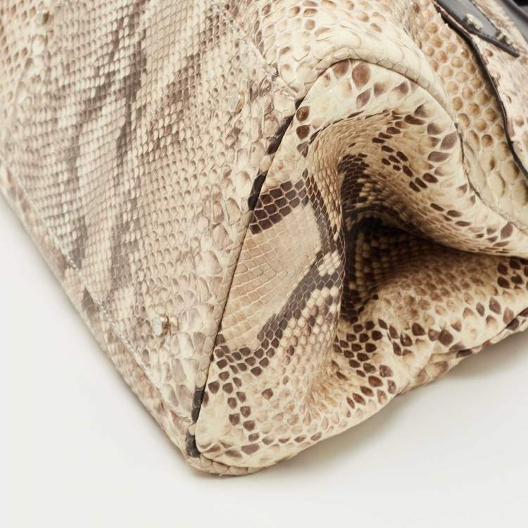 Pre Owned Gianfranco Ferre Beige/Black Watersnake and Leather Charm Satchel