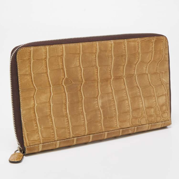 Pre Owned Gianfranco Ferre Beige Alligator Leather Zip Around Wallet