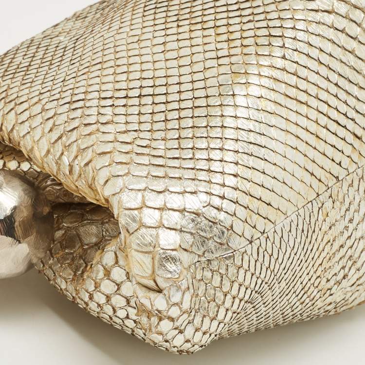 Pre Owned Gianfranco Ferre Gold Python Embossed Leather Charm Frame Clutch