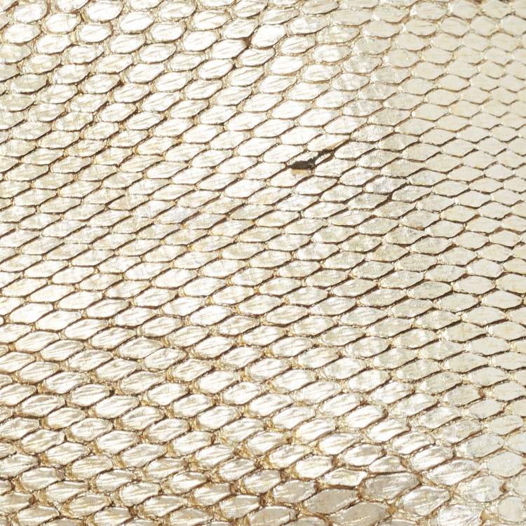 Pre Owned Gianfranco Ferre Gold Python Embossed Leather Charm Frame Clutch
