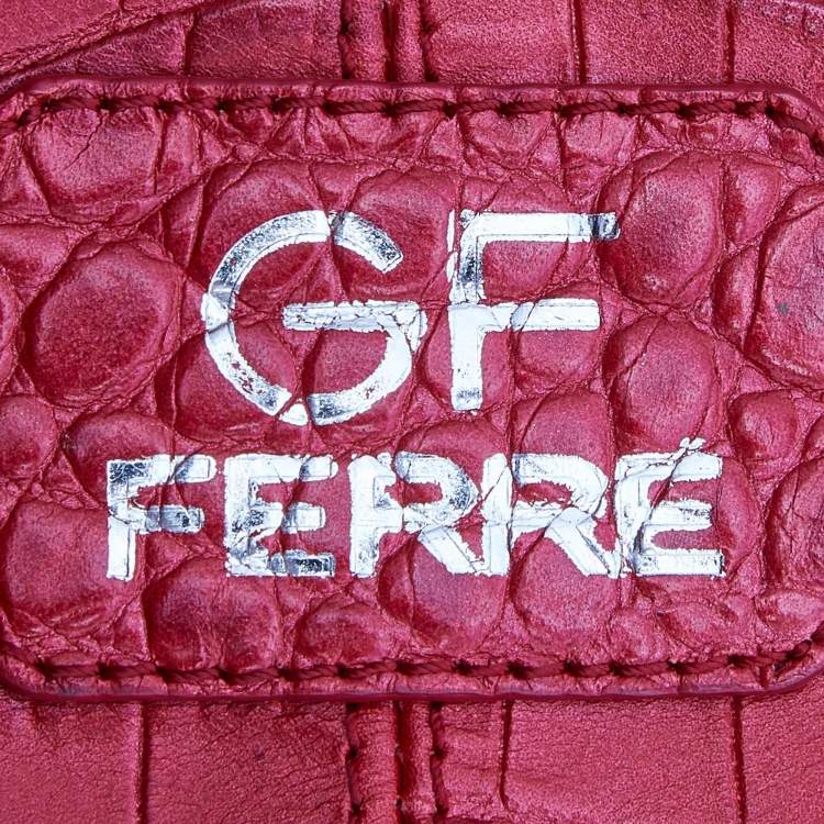 Pre Owned Gianfranco Ferre Red Croc Embossed Leather Tote