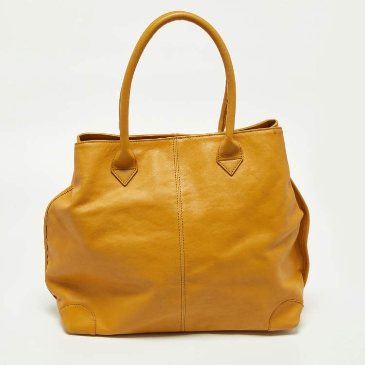 Pre Owned Gianfranco Ferre Mustard Leather Shopper Tote