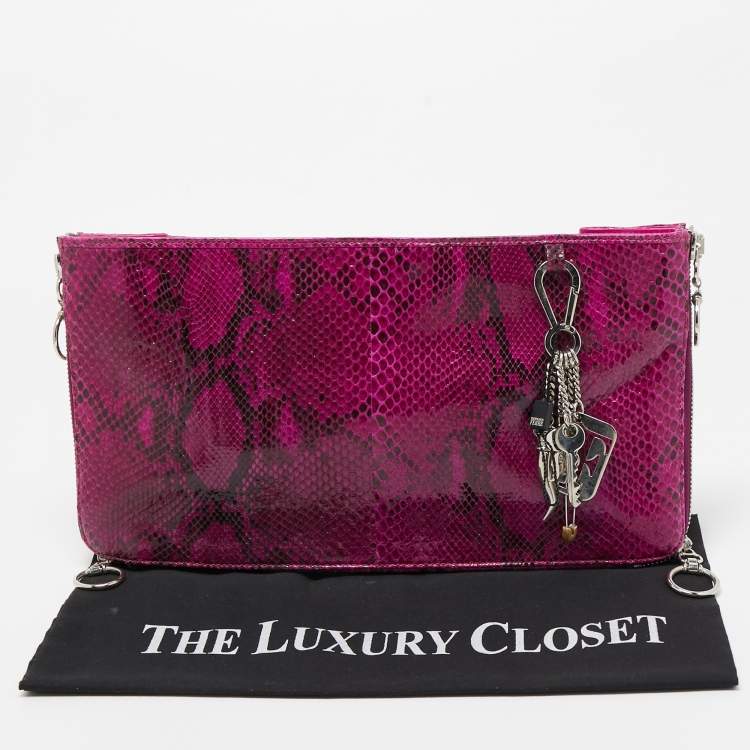 Pre Owned Gianfranco Ferre Magenta Python Side Zip Oversized Clutch
