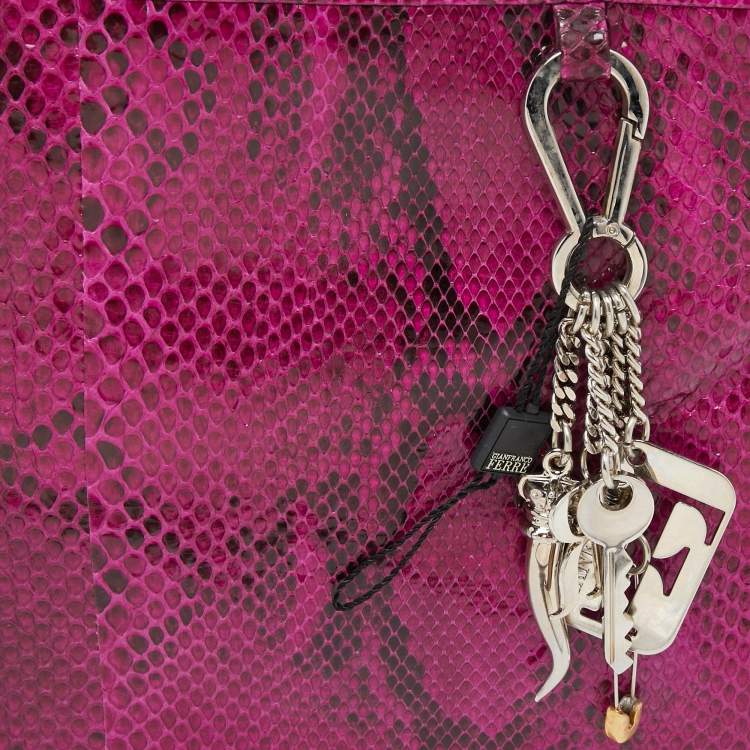 Pre Owned Gianfranco Ferre Magenta Python Side Zip Oversized Clutch