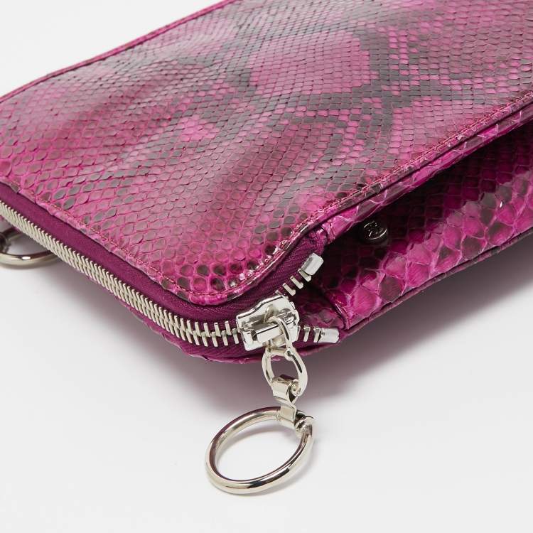 Pre Owned Gianfranco Ferre Magenta Python Side Zip Oversized Clutch