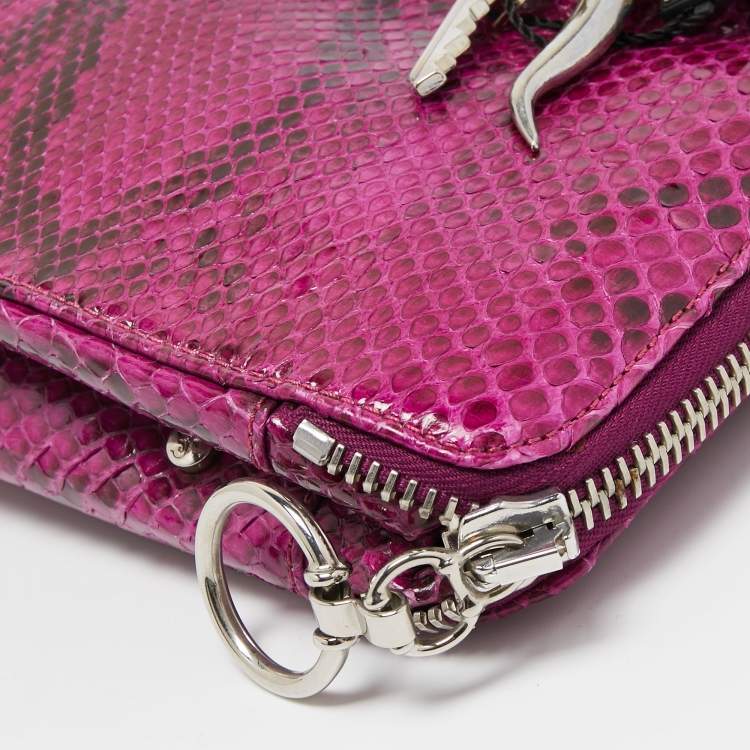 Pre Owned Gianfranco Ferre Magenta Python Side Zip Oversized Clutch