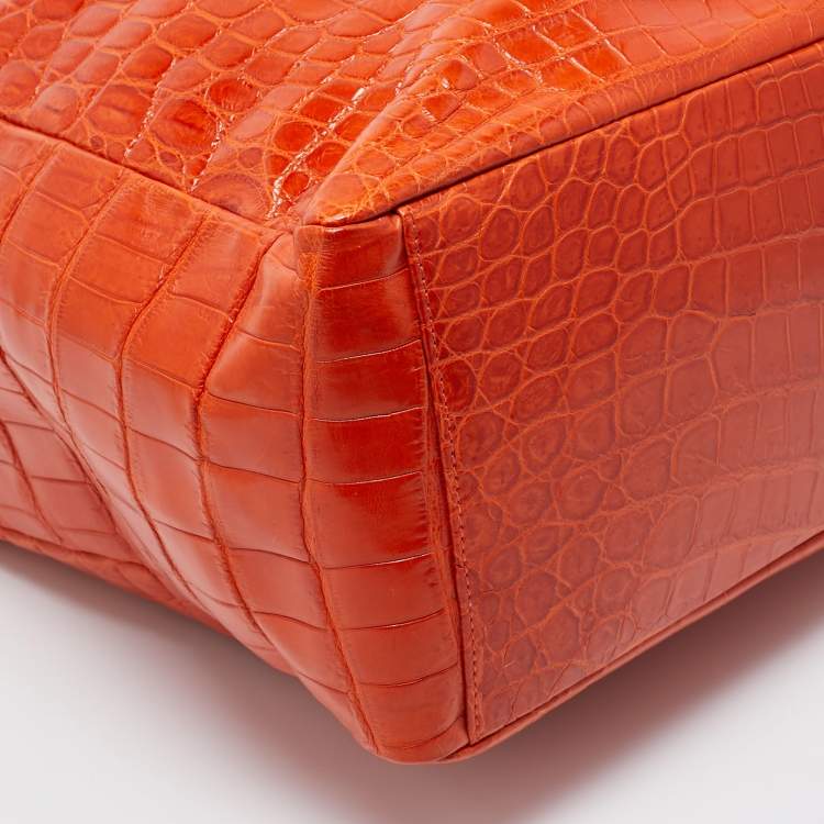 Pre Owned Gianfranco Ferre Orange Crocodile Buckle Tote