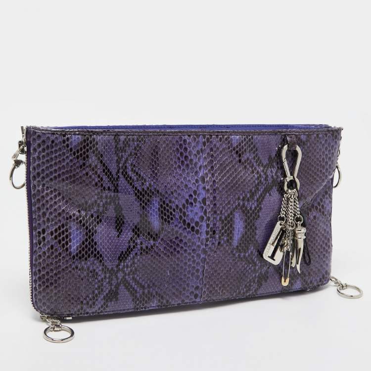 Pre Owned Gianfranco Ferre Purple Python Side Zip Oversized Clutch