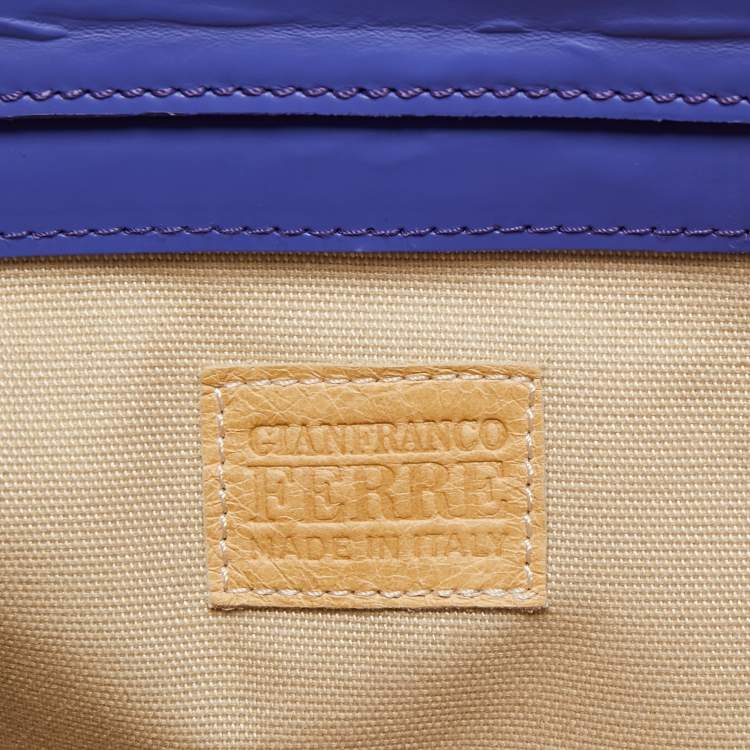 Pre Owned Gianfranco Ferre Purple Python Side Zip Oversized Clutch