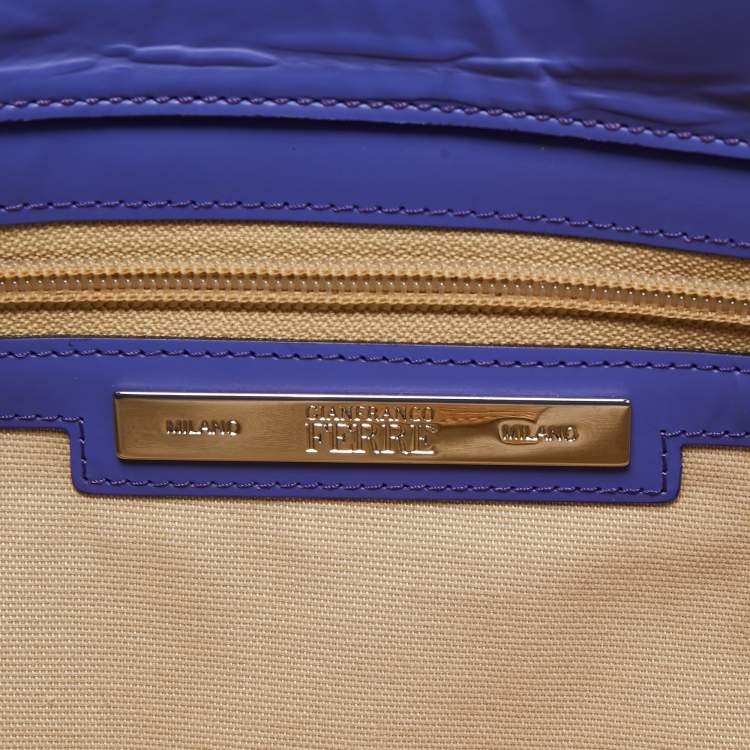 Pre Owned Gianfranco Ferre Purple Python Side Zip Oversized Clutch