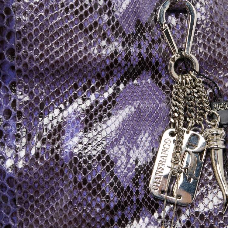 Pre Owned Gianfranco Ferre Purple Python Side Zip Oversized Clutch