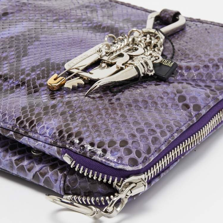 Pre Owned Gianfranco Ferre Purple Python Side Zip Oversized Clutch
