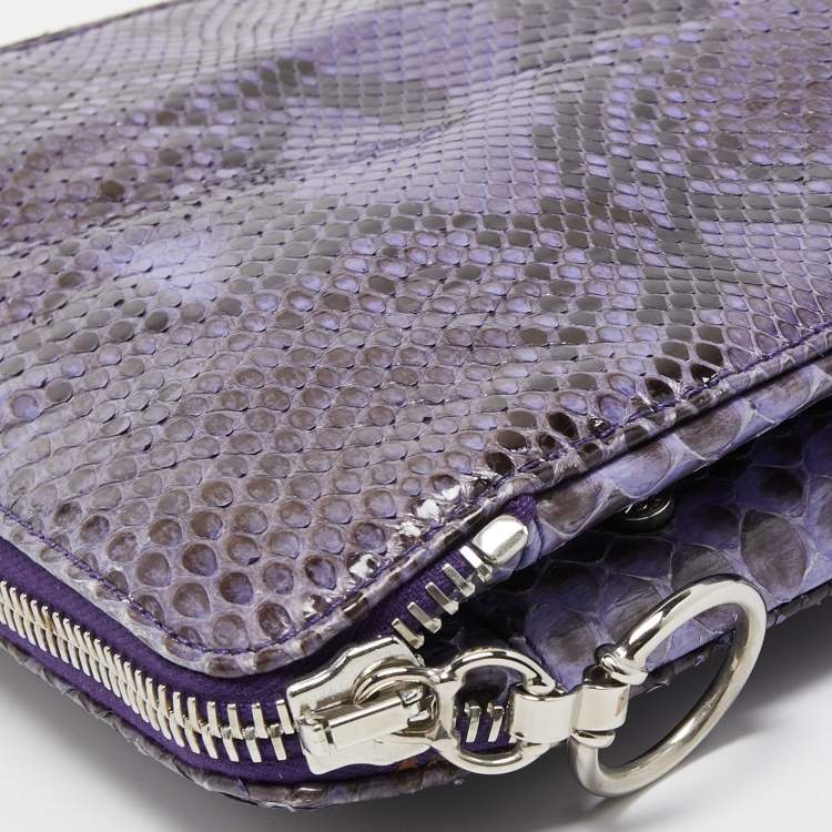 Pre Owned Gianfranco Ferre Purple Python Side Zip Oversized Clutch