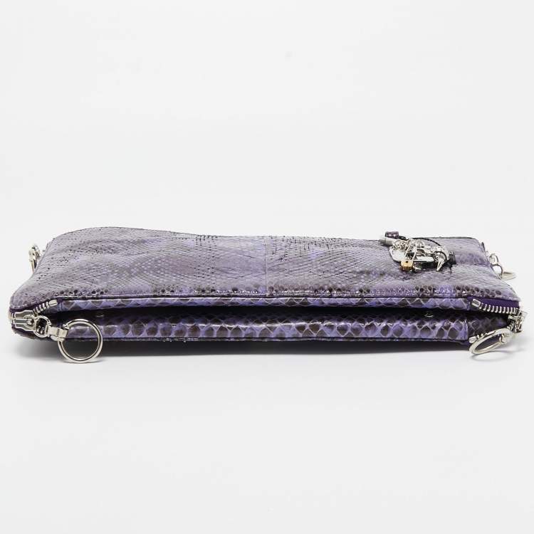 Pre Owned Gianfranco Ferre Purple Python Side Zip Oversized Clutch