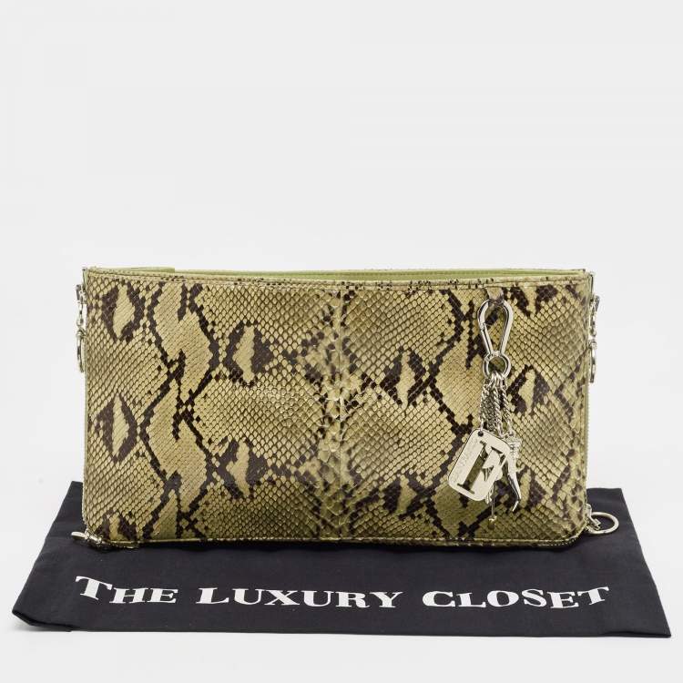 Pre Owned Gianfranco Ferre Olive Green Python Oversized  Zip Clutch