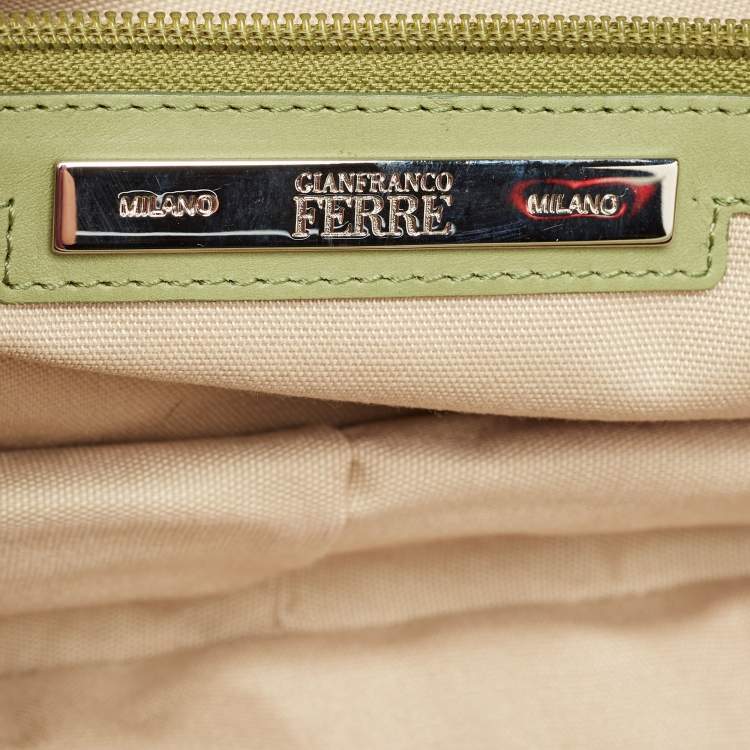 Pre Owned Gianfranco Ferre Olive Green Python Oversized  Zip Clutch