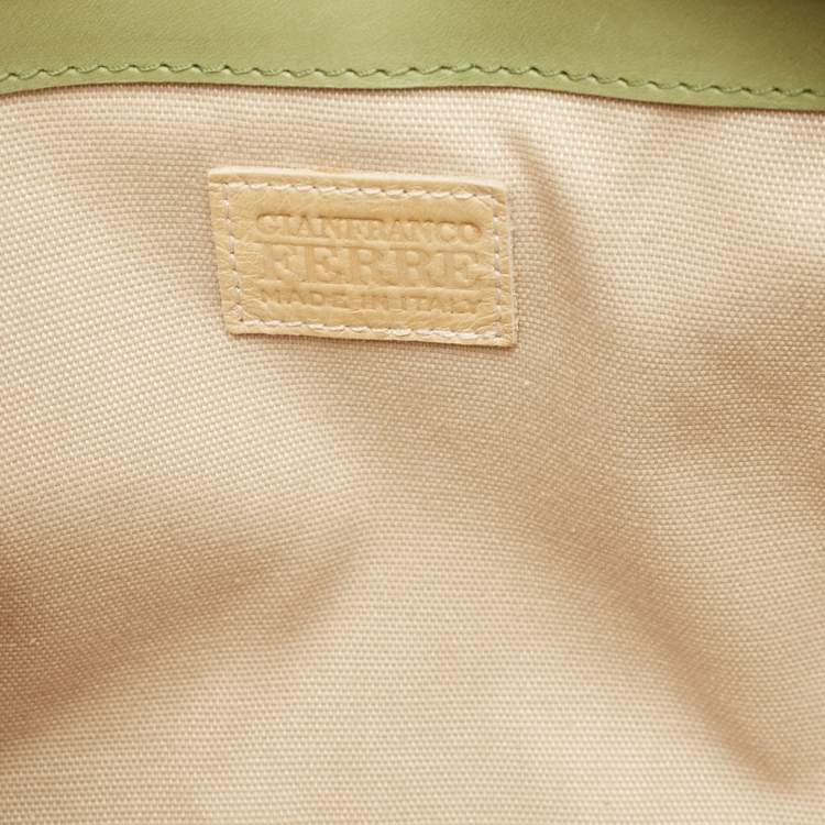 Pre Owned Gianfranco Ferre Olive Green Python Oversized  Zip Clutch